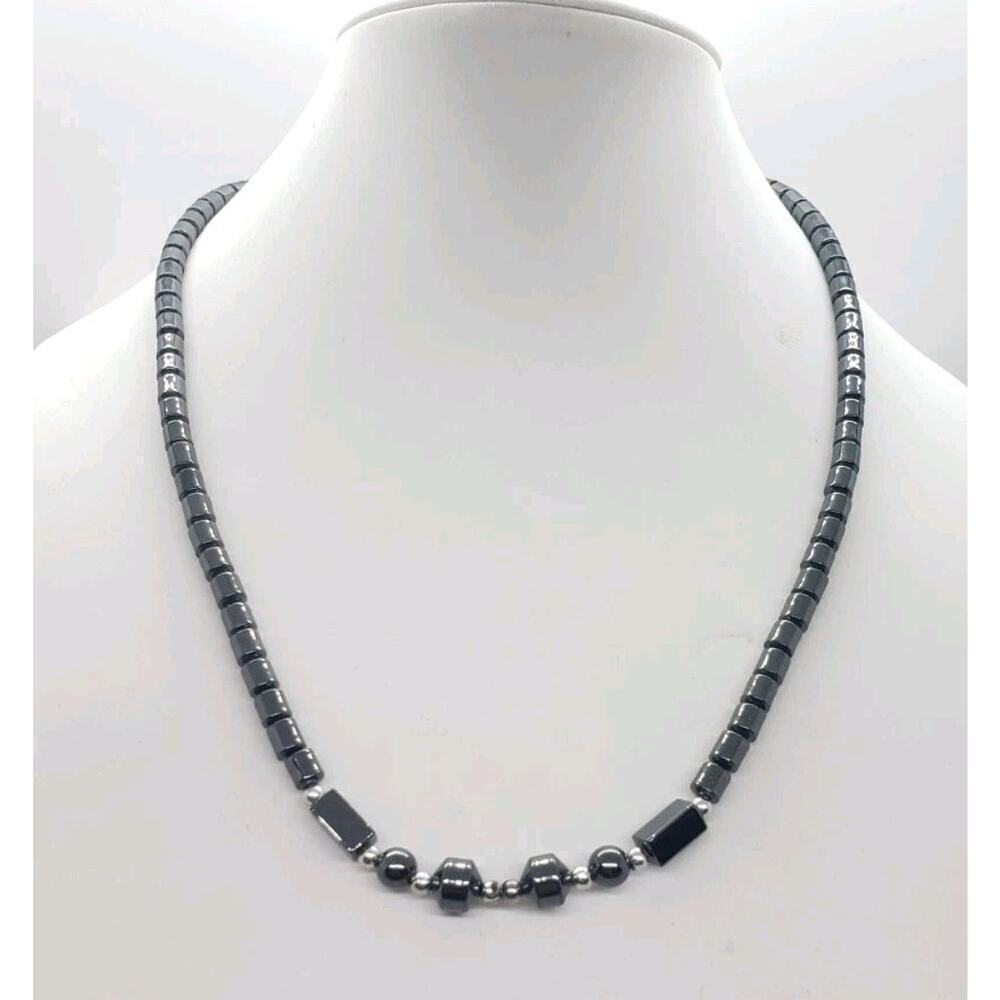 Vintage Necklace Hematite Beaded MCM Modernist Brutalist Choker